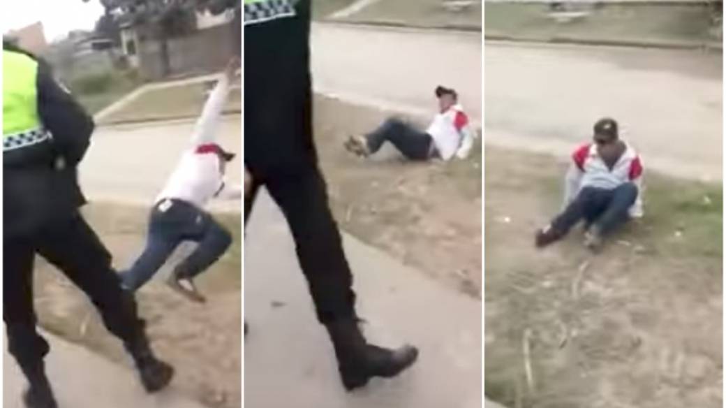 Policía le pega a borracho.