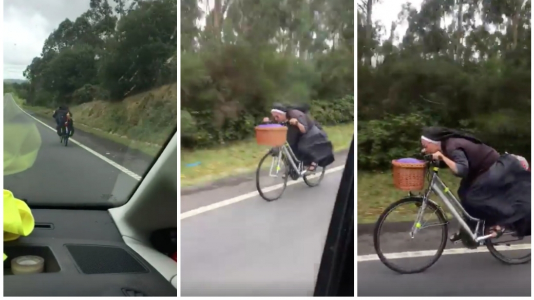 'Sor bicicleta', monja que montó bicicleta en una carretera. Pulzo.com
