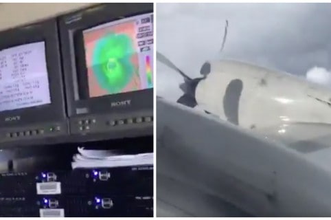 Avión volando el ojo del huracán Irma. Pulzo.