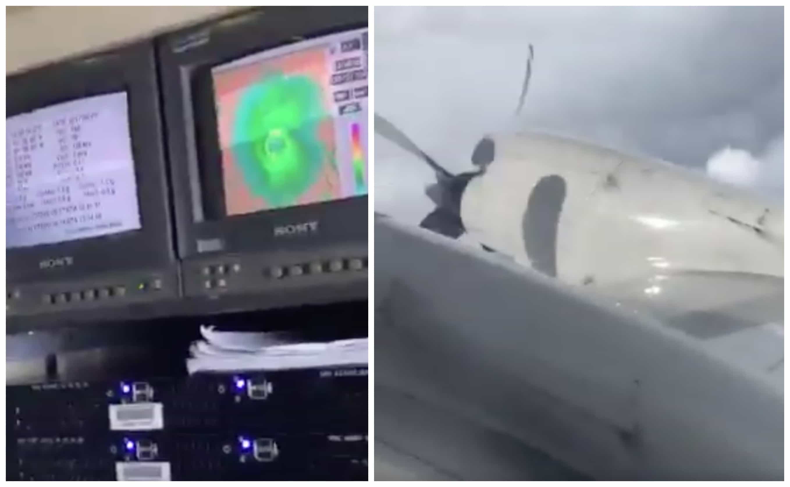 Avión volando el ojo del huracán Irma. Pulzo.