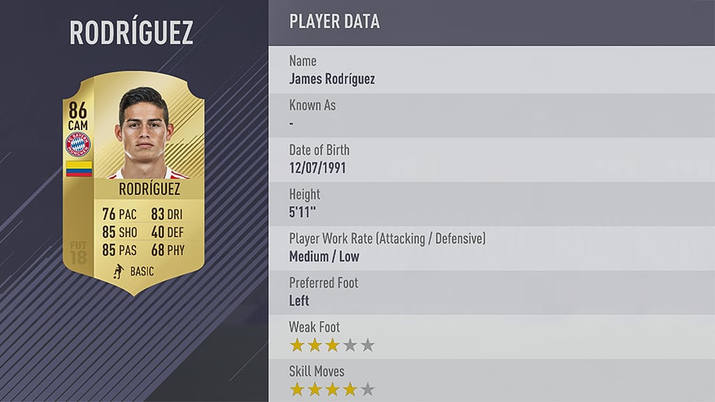 James Rodríguez en FIFA 18 2