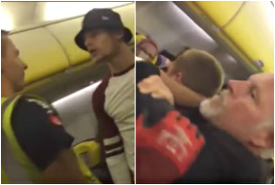 Hombre frena a pasajero ebrio.