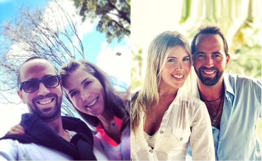 El cantante Lucas Arnau junto a su exesposa, la actriz Isabel Cristina Estrada (izq.), y su actual novia, la modelo Catalina Pérez (der.)