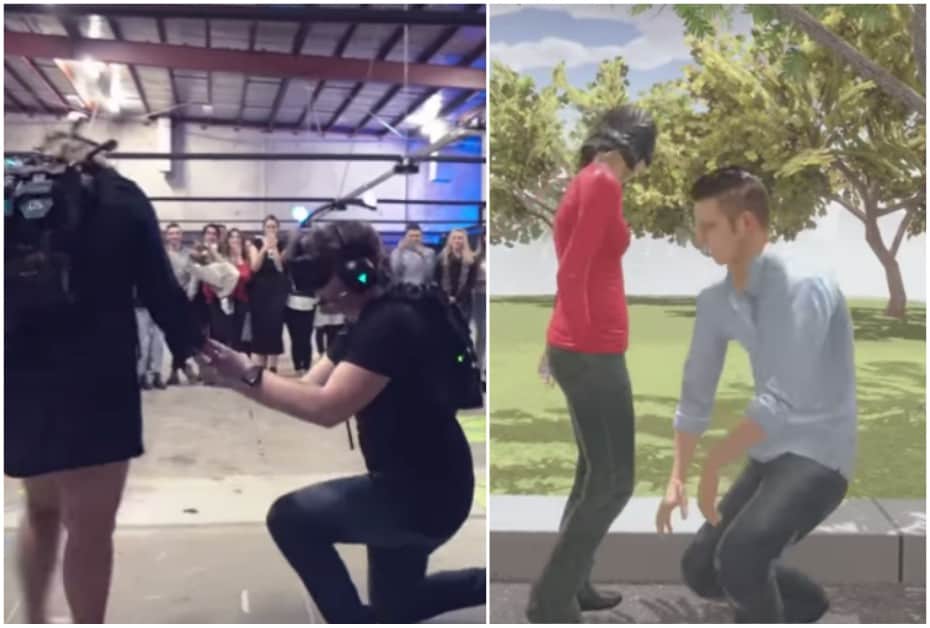 Hombre propone matrimonio con realidad virtual.