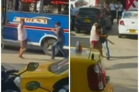 Conductores de bus peleando con un machete en Barranquilla. Pulzo.