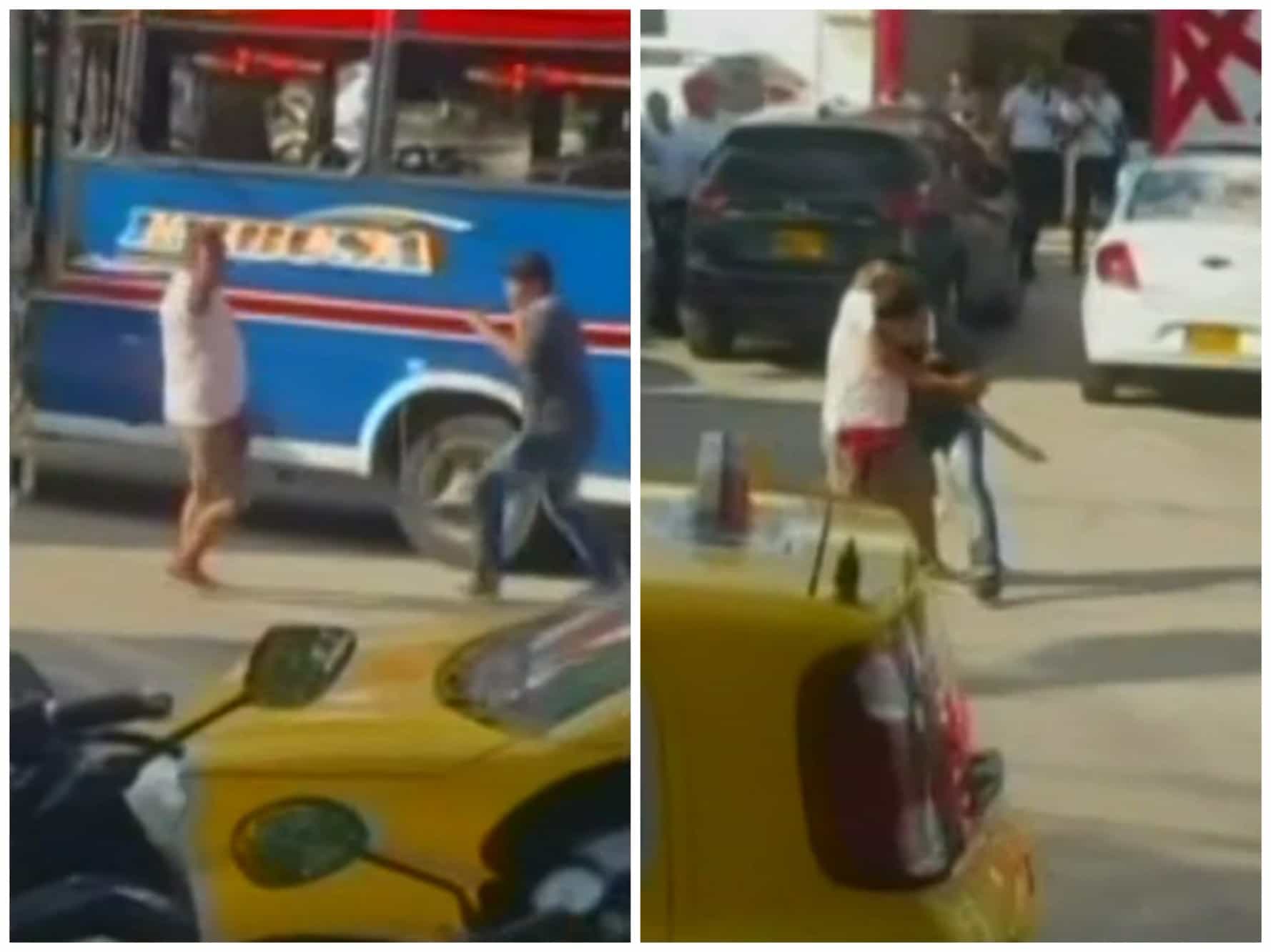 Conductores de bus peleando con un machete en Barranquilla. Pulzo.