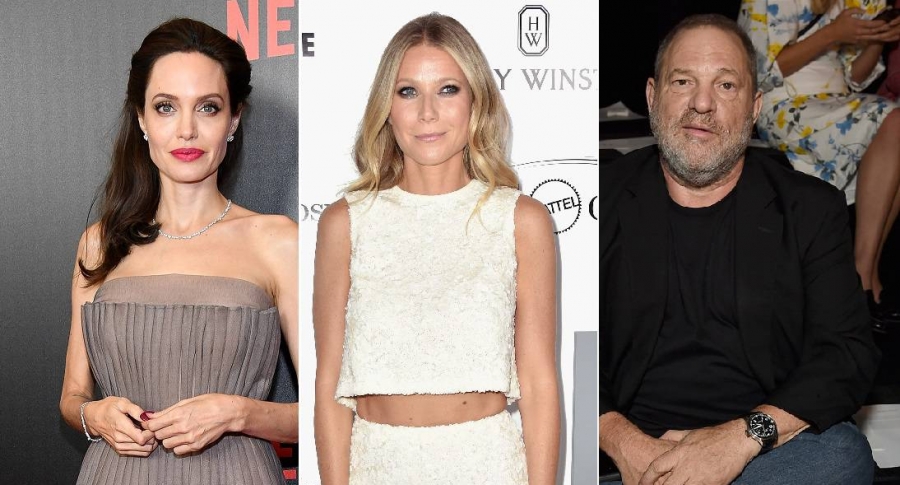 Las actrices Angelina Jolie y Gwyneth Paltrow, y el productor de cine Harvey Weinstein.