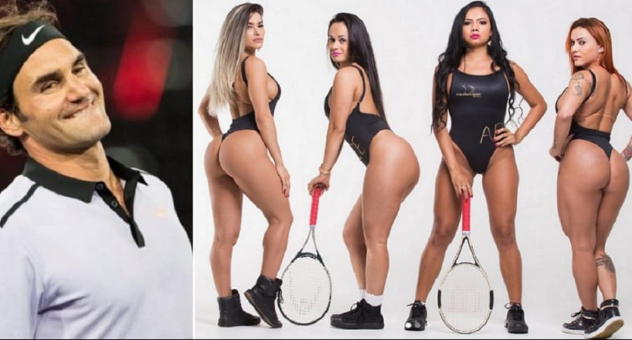 Roger Federer y candidatas a Miss Bumbum