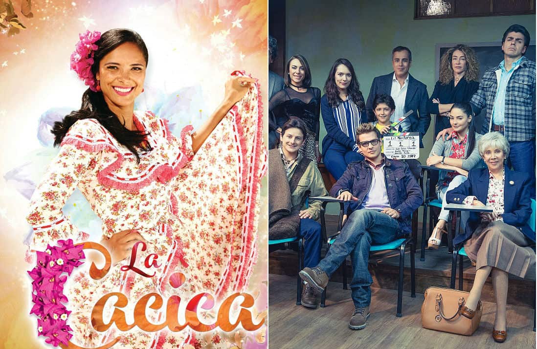 Viña Machado, actriz de 'La Cacica'; y Ernesto Ballén, Jimena Durán, Carolina Acevedo, Manuel Prieto, Carlos Ramírez, Jorge Enrique Abello, Marcela Carvajal, Yuri Vargas, Jimmy Vásquez, y Consuelo Luzardo, actores de 'La nocturna'.