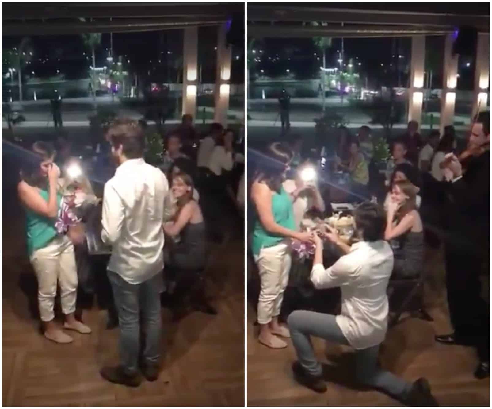 Propuesta de matrimonio en restaurante. Pulzo.