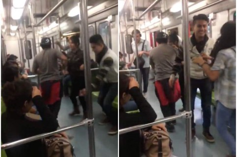 Jóvenes bailan en vagón de metro de México.