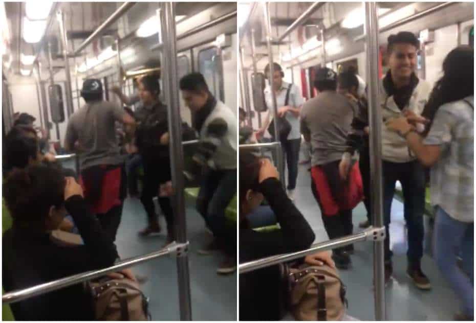Jóvenes bailan en vagón de metro de México.