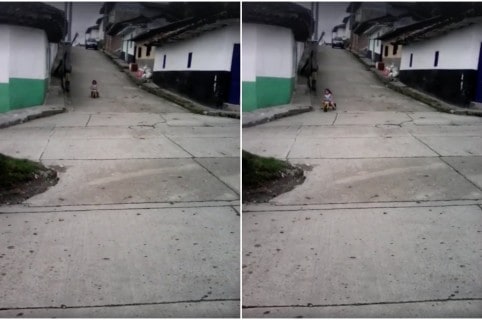 Niña que se cayó cuando bajaba de una calle en triciclo. Pulzo.