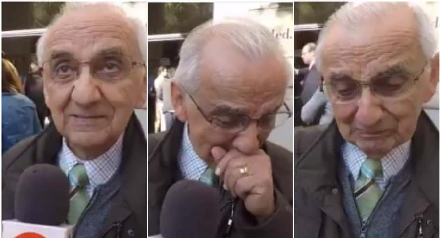 Abuelo chileno llora de emoción.