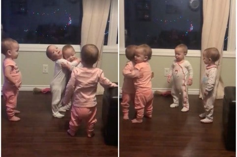 Cuatrillizas abrazándose. Pulzo.