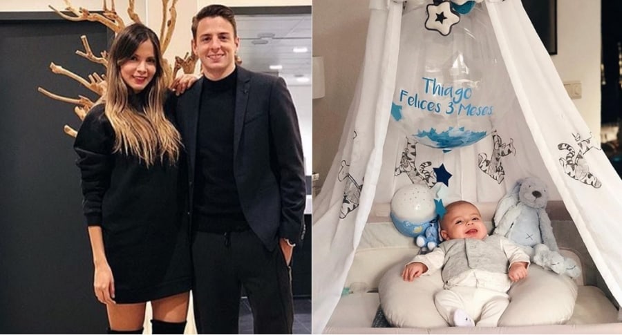 Karin Jiménez, modelo, su esposo Santiago Arias, futbolista, y su hijo Thiago.