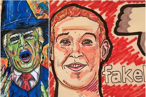 Dibujos Jim Carrey de Trump y Zuckerberg