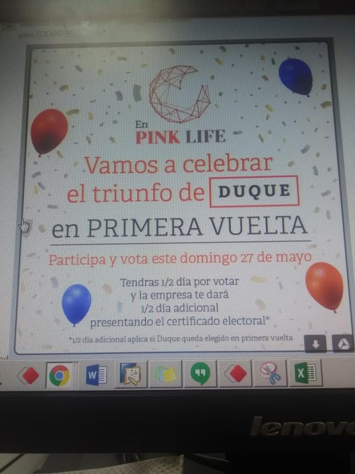 Empresa invita a votar por Iván Duque Empresa invita a votar por Iván Duque