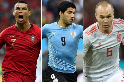 Cristiano Ronaldo (Portugal), Luis Suárez (Uurguay) y Andrés Iniesta (España)