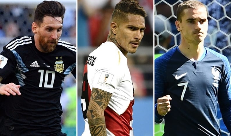Lionel Messi, Paolo Guerrero y Antoine Griezmann