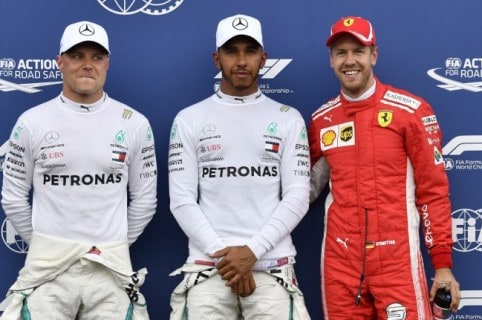Valtteri Bottas, Lewis Hamilton y Sebastián Vettel