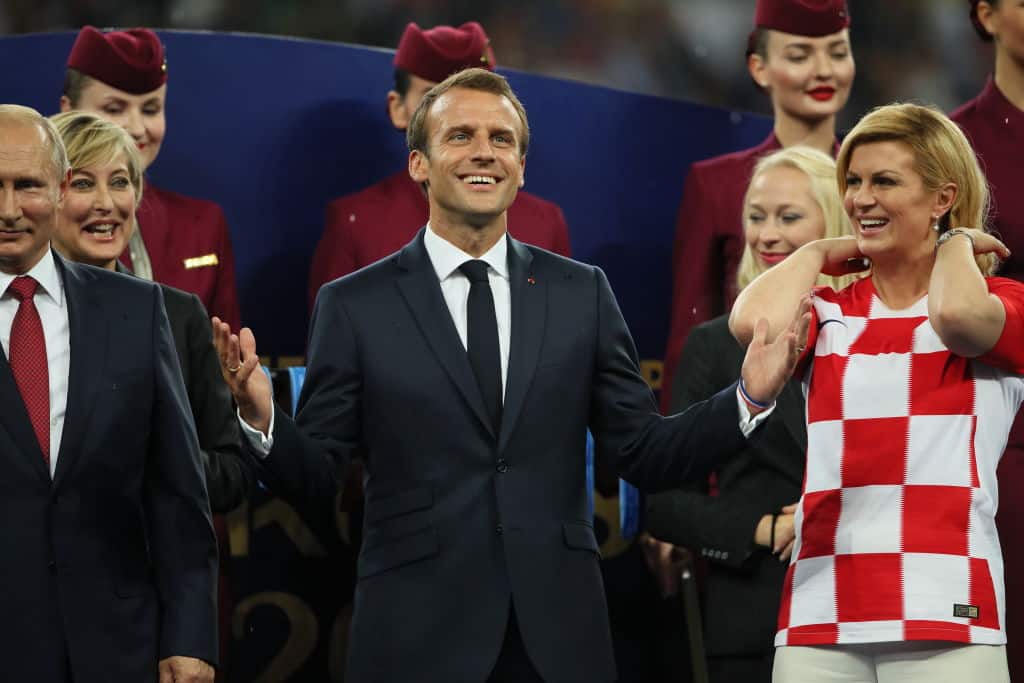 Vladimir Putin, Emmanuel Macron y Kolinda Grabar-Kitarovic Vladimir Putin, Emmanuel Macron y Kolinda Grabar-Kitarovic