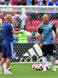 Lionel Messi Javier Mascherano y Jorge Sampaoli.