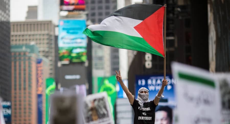Manifestante con bandera de Palestina