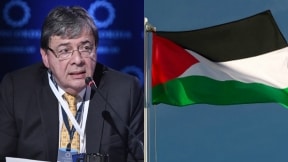 Carlos Holmes Trujillo y bandera de Palestina