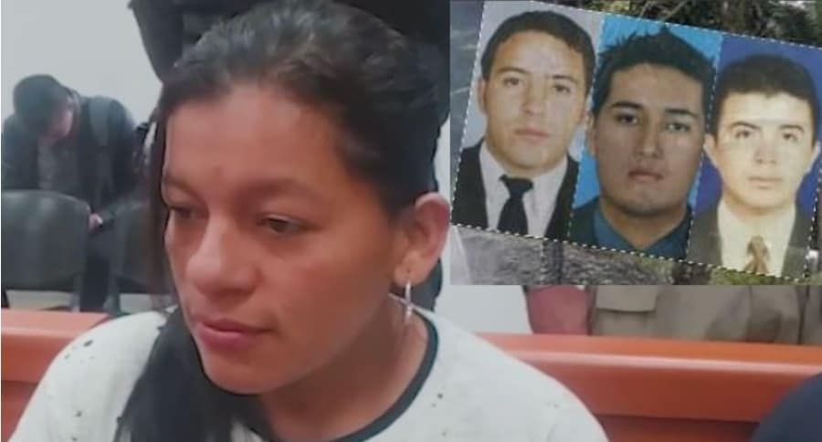 Leidy Viviana Urbano Ortega, enviada a la cárcel. En el recuadro, los tres agentes asesinados
