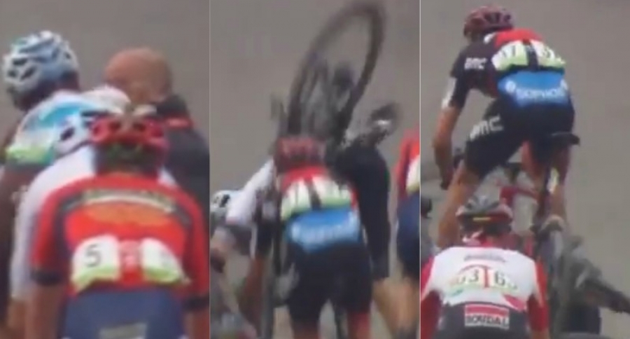 Accidente en la meta de la etapa 12 de La Vuelta