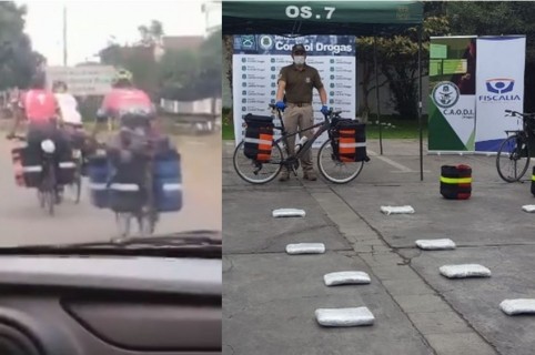 Ciclistas y droga decomisada