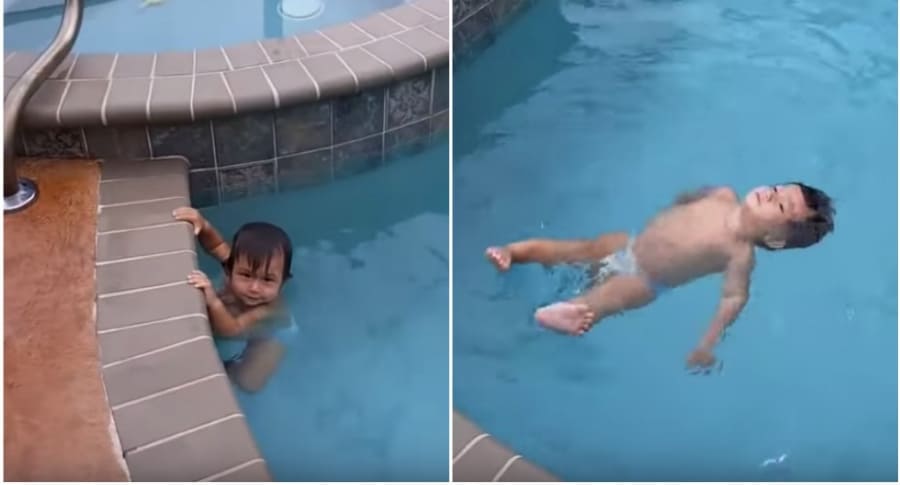 Bebé nada sin ayuda.