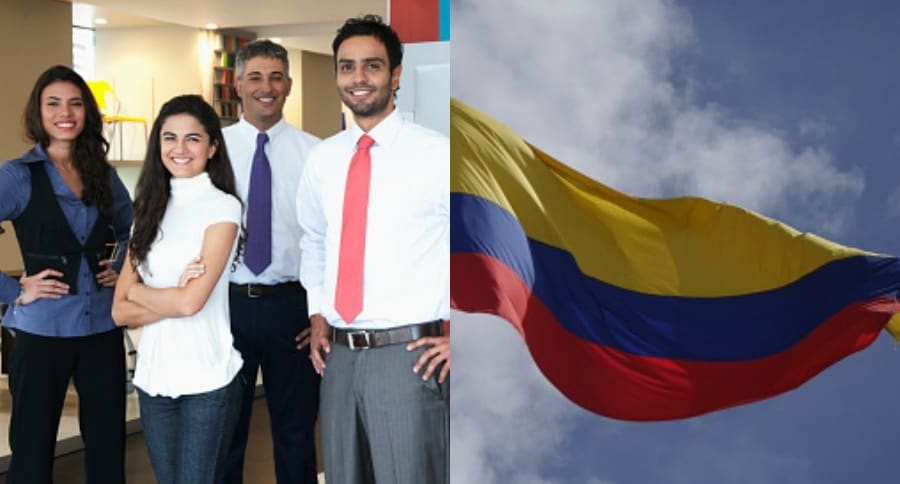 Empresarios y bandera de Colombia