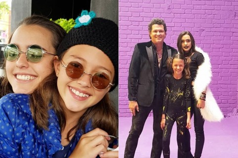 Carlos Vives, cantante, con sus hijas Lucy y Elena.