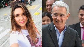 Mónica Rodríguez, presentadora, y Álvaro Uribe Vélez, expresidente y senador.
