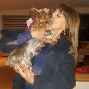 Amparo Grisales with her dog Tango