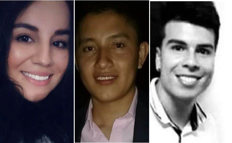 María Fernanda Chavarro, Miguel Gómez Quintero y Daniel Steven Pinto Ramírez, víctimas fatales.