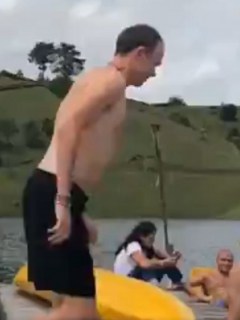 Christopher Froome y Rigoberto Urán en Guatapé