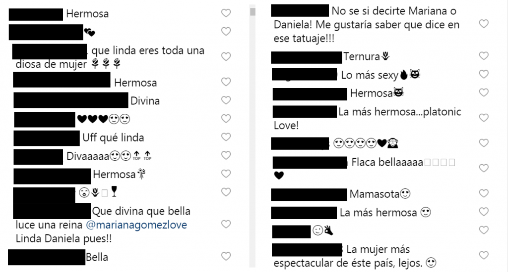Comentarios en el Instagram de Mariana Gómez Comentarios en el Instagram de Mariana Gómez