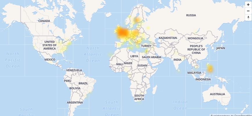 Mapa caída de Facebook