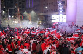Hinchas River Plate en el Obelisco de Buenos Aires
