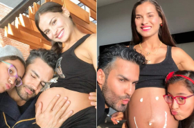 Fabián Ríos, actor, con su esposa, Yuly Ferreira, actriz, y su hija Lucía.