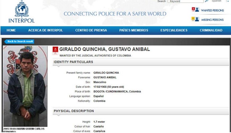 Perfil de búsqueda de alias 'Pablito' por parte de Interpol