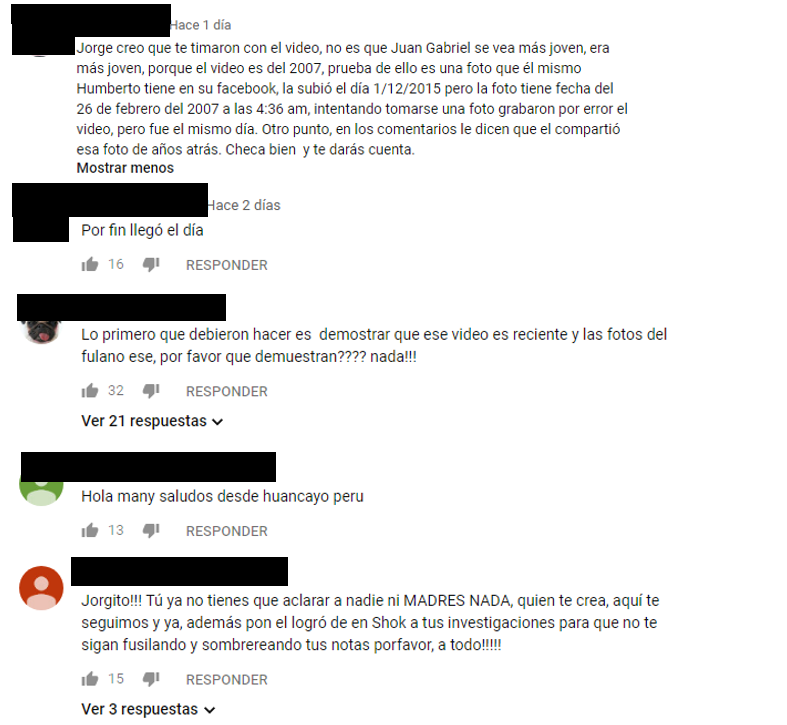 Comentarios en video de YouTube