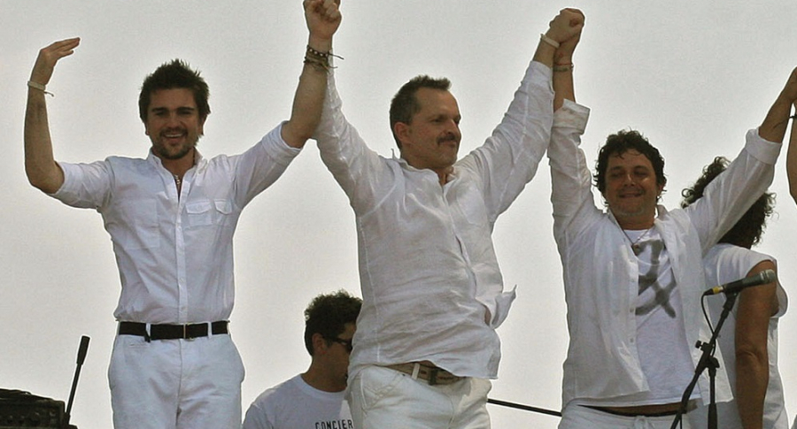 Juanes, Miguel Bosé y Alejandro Sanz, cantantes.
