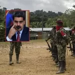 Guerrilleros del Eln y Nicolás Maduro, presidente de Venezuela.