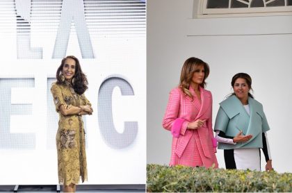 Pilar Castaño, experta en moda, y Melania Trump y María Juliana Ruiz, primeras damas de Estados Unidos y Colombia, respectivamente.
