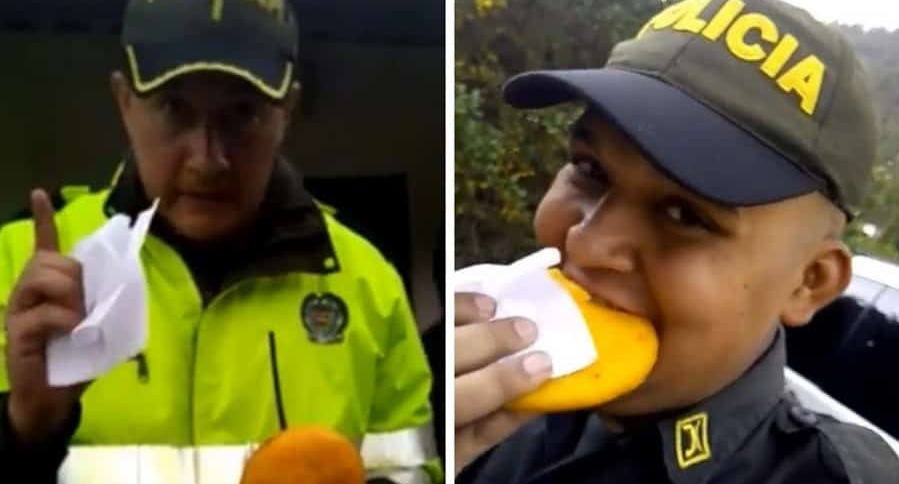 Policías comiendo empanada