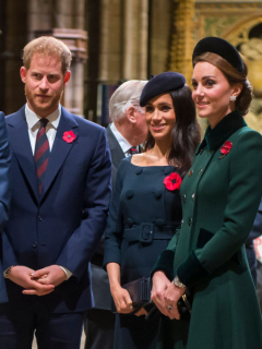 Príncipes William y Harry, Meghan Markle, y Kate Middleton